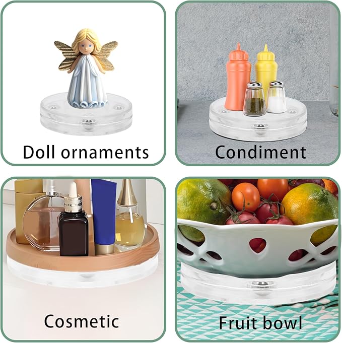 4 Pcs Clear 2.5 inch Acrylic Lazy Susan Rotating Turntable Organizer Bearings - Round Swivel Plate for Spice Rack, Table, Cake, Kitchen Pantry