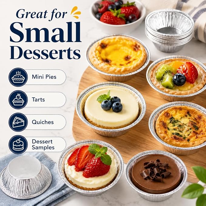 50Pcs Mini Pie Tins, Round Aluminum Foil Pans, Disposable Small Tart Pans for Baking