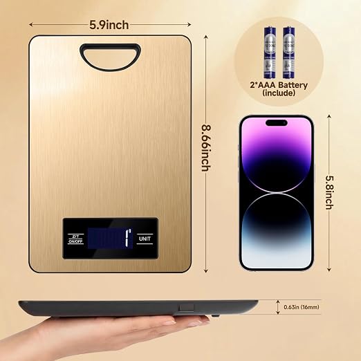 Digital Kitchen Scale & Food Weight Scale with Hang Loop, 11lb Baking Scale for Home and Kitchen, Precise Scales with Grams and Ounces, Stainless Steel (Champagne Gold)