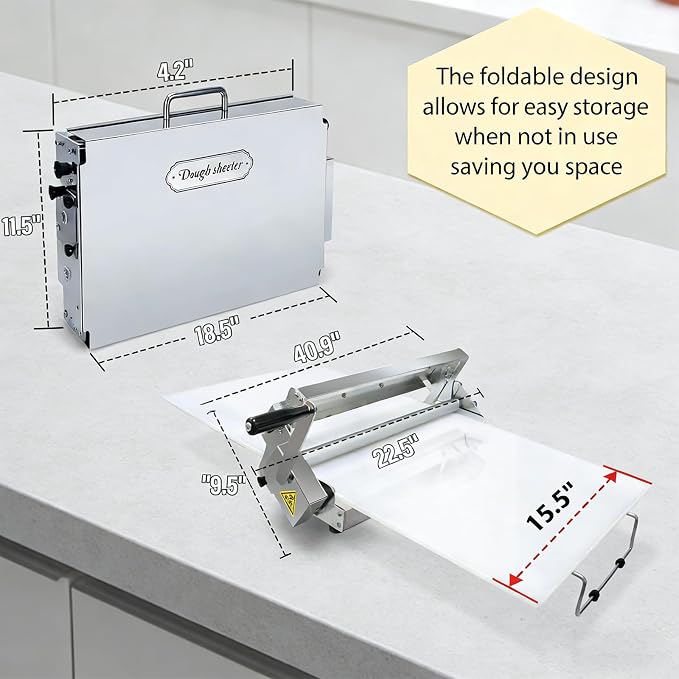 40.9''x15.5" Folding Dough Sheeter,Manual Stainless Steel Dough Machine,dough sheeter machine for home,(ith Sheeter Board) Thickness Adjustable，Suitable for home and commercial use