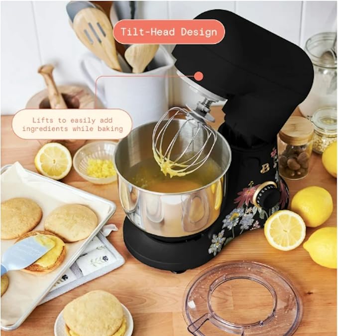 3.5 Qt Stand Mixer, with Flat Beater, Dough Hook, Whisk (Wildflower Black)