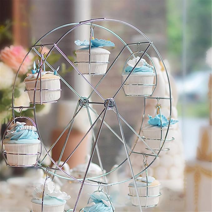 ASkinds Ferris Wheel Cupcake Stand Dessert Serving Tray, Ferris Wheel Cupcake Stand for Carnival and Circus Theme Party Wedding Party Furnishing Accessories (Silvery)