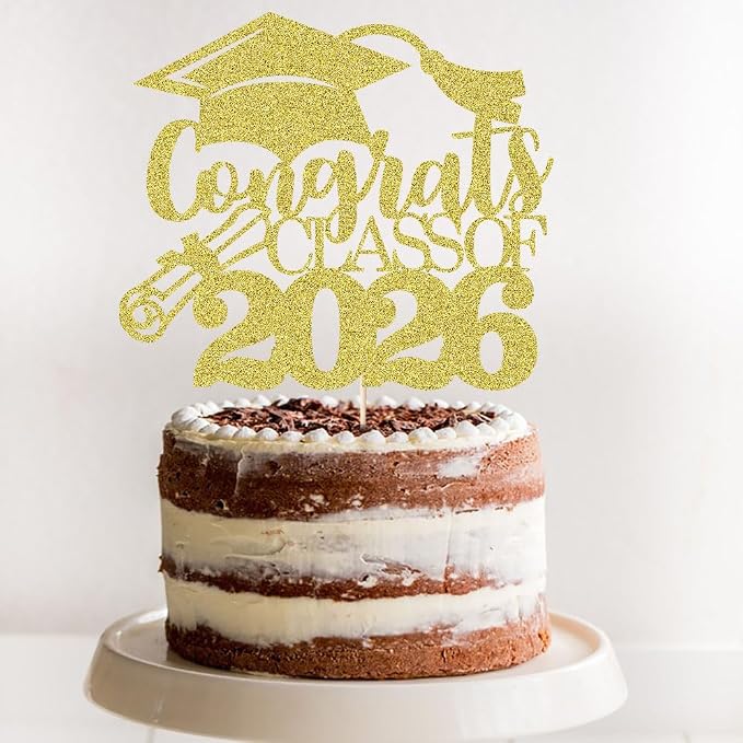 Congrats Class Of 2026 Cake Topper, Glitter Graduation Party Supplies - High School College Graduates -College Graduate Cake Topper Decorations Supplies (gold)