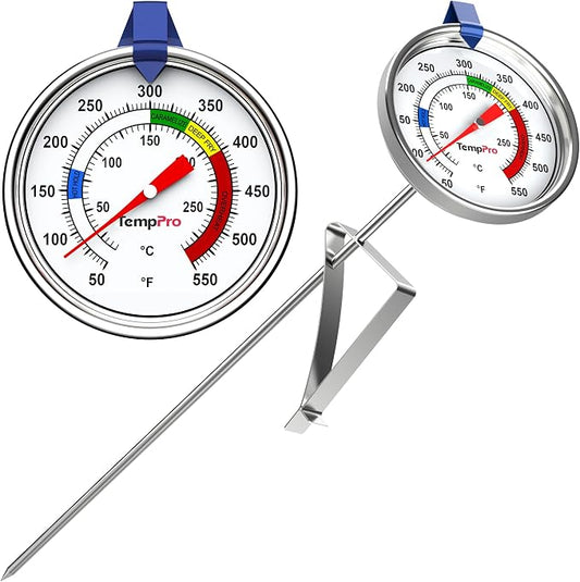 TempPro Candy Thermometer with Pot Clip, 9" Long Probe Deep Fry Oil Thermometer for Frying & Candy Making, Fryer Cooking Thermometer for Chocolate, Caramel, Brewing & Baking (Previously ThermoPro)