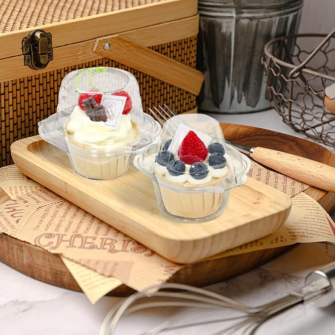 WIKDAY 50 Pack Individual Cupcake Containers, Plastic Cupcake Boxes with Lids, Stackable and Reusable, Clear Design for Cupcakes, Muffins, Donuts, Salad Storage