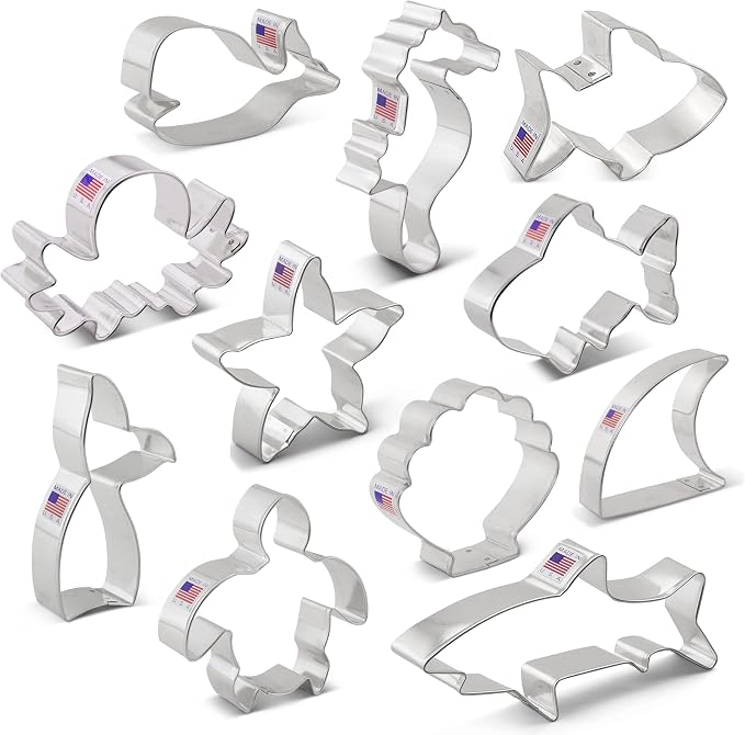 Ann Clark 11-Pc. Under The Sea Cookie Cutter Set, Made in USA, Fish, Shark, Mermaid Tail, Sea Turtle and more