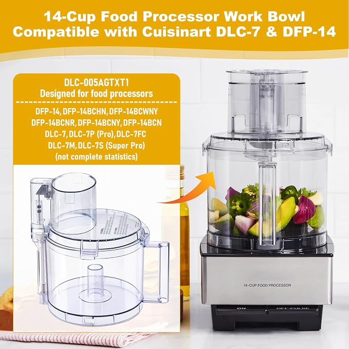 DLC-005AGTXT1 Food Processor Work Bowl Kit, DLC-005AGTX Food Work Bowl & Food Work Bowl Cover DFP-14NWBCT1 Fits for Cuisinart All DFP-14 Models