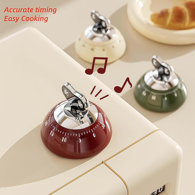 Magnetic Mechanical Kitchen Timer - Wind Up 60 Minutes Countdown Timer, No Batteries Needed, for Cooking, Baking, Classroom, Study & Desk Use (Red)