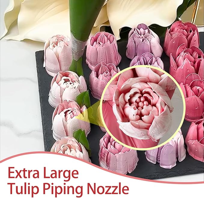 Extra Large Stainless Steel Russian Tulip Marshmallow Flower Nozzle Set, Contains 6 Flower Nozzle, 2 Leaf 1 Brush, For Cake Decorating, Pastry Baking Tools