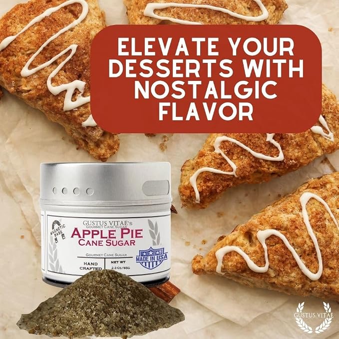 Apple Pie Cane Sugar | Artisanal Infused Sugar |1:1 Replacement For Cane Sugar | All Natural, Non GMO | Gourmet Sweetener | Hand Made, Small Batch | GLP-1 Friendly | Made in USA | Magnetic Tin | Gustus Vitae | #81