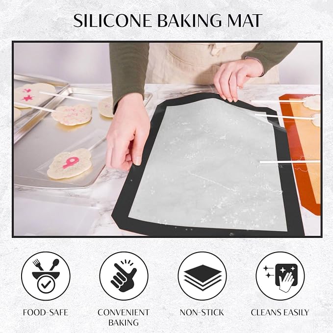 Medium Silicone Baking Mat (15.7'x19.7') with Measurement Indicators, Non-Slip Surface, and Pastry Mat Sheet for Dough Rolling - Perfect for Creating Cookies, Macarons, and Bread - Pack of 2