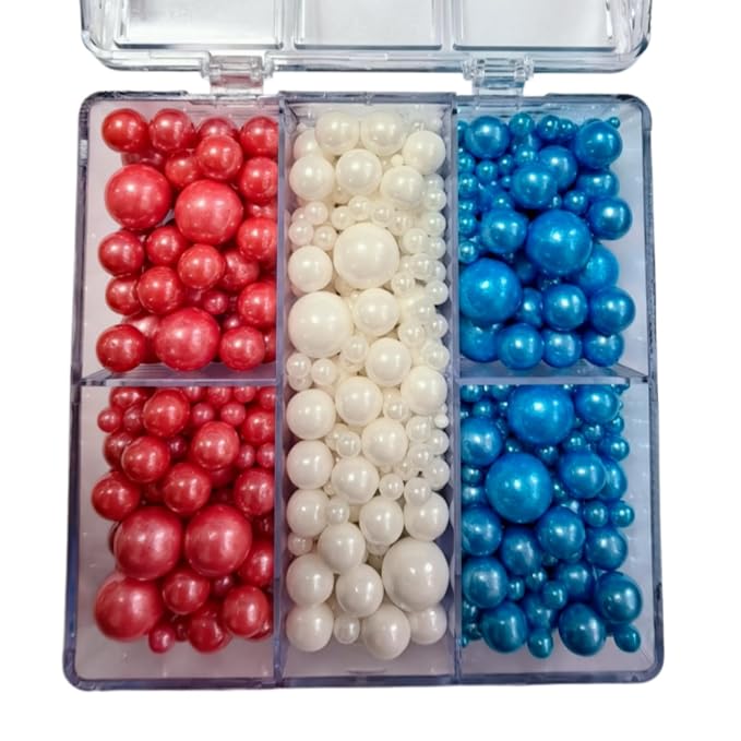 HeDeon&Rles Red White Blue Pearls Sprinkles for Baking Free Sprinkles 90g/3.17oz 4 Size Mix Edible Preals for Cake Cupcake Pancake Icing Decoration Independence Day Halloween Supplies