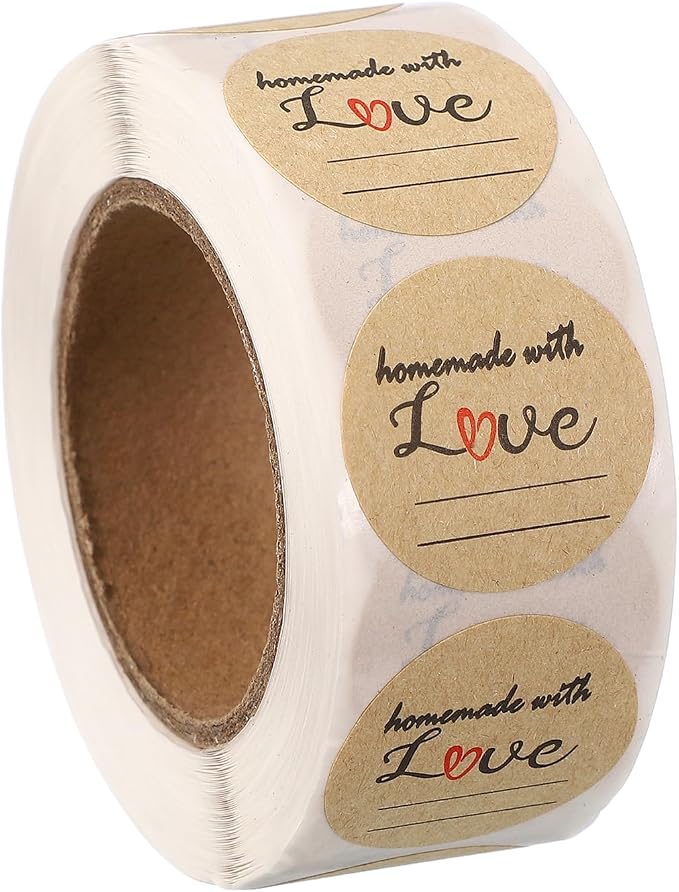 PATIKIL 500 Pcs A09 Handmade with Love Stickers,1 Inch Thank You Stickers Kraft Paper Labels Customer Appreciation Adhesive Sticker Roll Cute for Small Business Packaging Envelope