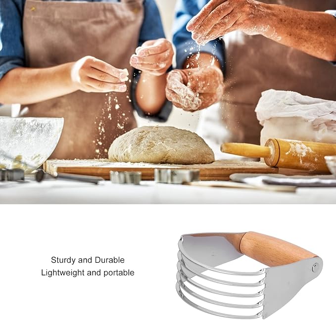 Dough Blender, Stainless Steel Pastry Cutter, Pastry Mixer with Heavy Duty Blades, 2Colors for You(Wood color)