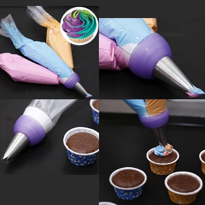 2 Pack Piping Bag Couplers Adapter Swirl Twist 3 Color Decorating Kit Tool for Icing Frosting Tips Russian Flower Mouth Nozzles Disposable Reusable Pastry Bags Cake Cupcake