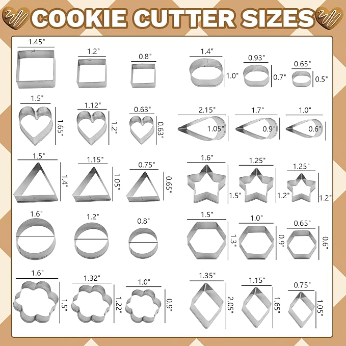 30Pcs Mini Cookie Cutter Set with Box,Small Stainless Steel Fruit Veggie Cutters,Polymer Clay Press Molds for Kids,Geometric Molds for Biscuit,Cake & Fruit Decorations