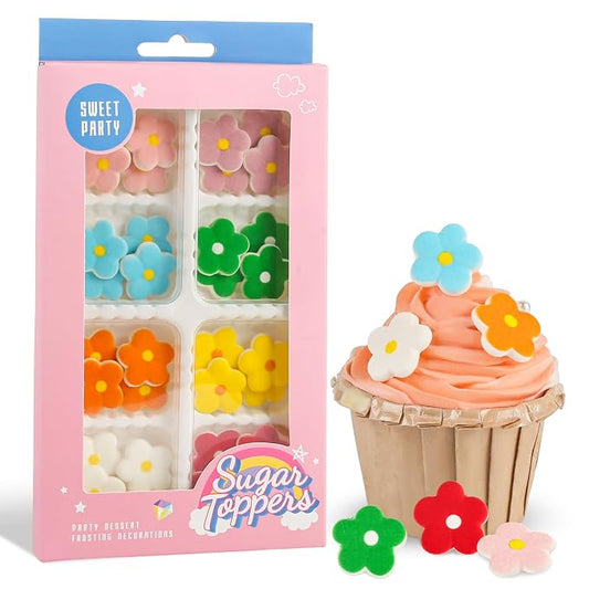 Edible Flowers Icing Decoration 32 Count Blossoms Royal Icing Decorations Daisy Sugar Wedding Flowers Sprinkles for Baking Cupcakes Ice Cream Waffles Cookies Birthday Cake (8 color)