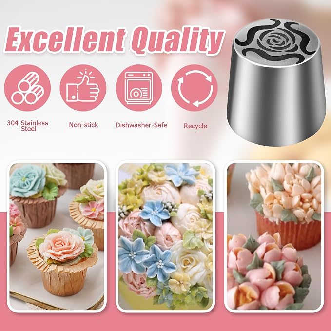 Jiozermi Extra Large Russian Piping Tip, Stainless Steel Flower Frosting Tip Icing Nozzle Floral Icing Nozzle for Birthday Cake Cupcake Decorating Frosting, Cream Baking Cookie DIY, SL56