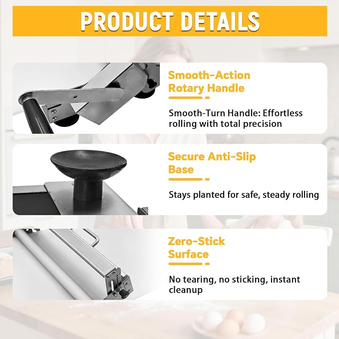12" Folding Dough Sheeter Manual Dough Roller with Thickness Adjustment (0.1-25mm) Stainless Steel Counter Top Dough Sheeter for Pizza Croissants Pastry and Crust Home & Commercial Use