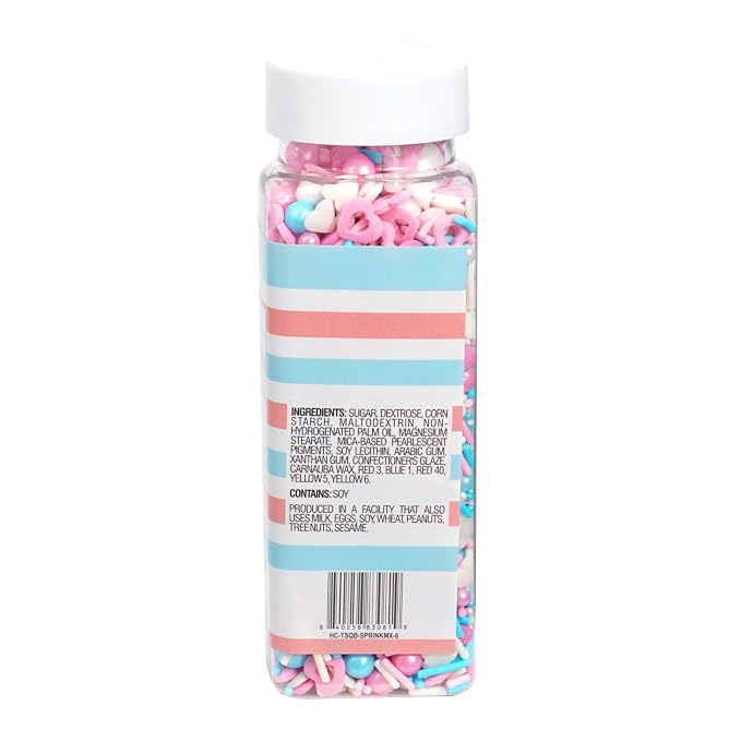 Hearts & Pearls Sprinkle Mix Pink, White and Blue 4.4 oz, Sprinkles For Cake Decorating, Baking, Ice Cream & More, The Hampton Candy Company