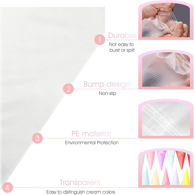 VolksRose 100Pcs Disposable Piping Bags, 12inch Anti Burst and Non-Slip Pastry Bags, Thicken Cake Decorating Bags Icing Piping Bags for Cake Cupcakes Cookies Frosting, White