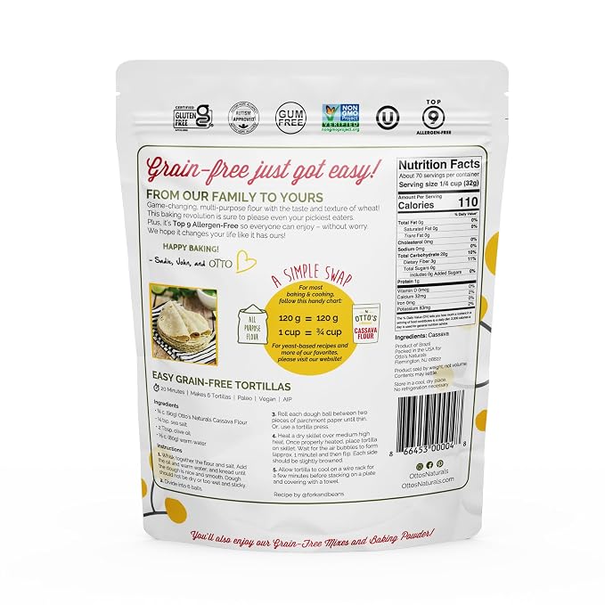 Otto's Naturals Multi-Purpose Cassava Flour, Non-GMO, Gluten-Free, Grain, Nut and Gum-Free, 1-to-1 Wheat Alternative, Paleo, AIP, 5 lb