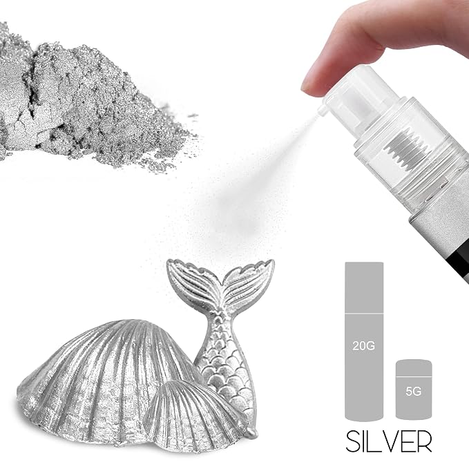 Edible Glitter Spray - 20g Luster Dust Edible Food Grade Glitter for Cake Decorating, Cocktails, Drinks - Shimmer Dust Powder Metallic Food Coloring Powder for Cookie, Candy, Icing (Silver)