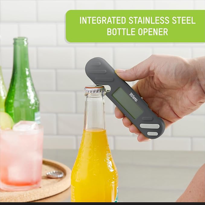 Taylor TruTemp Digital Instant Read Thermometer Meat Probe for BBQ Kitchen with Built in Bottle Opener, Reliable Folding Probe Easy Read LCD Grilling Cooking Tool, Gray
