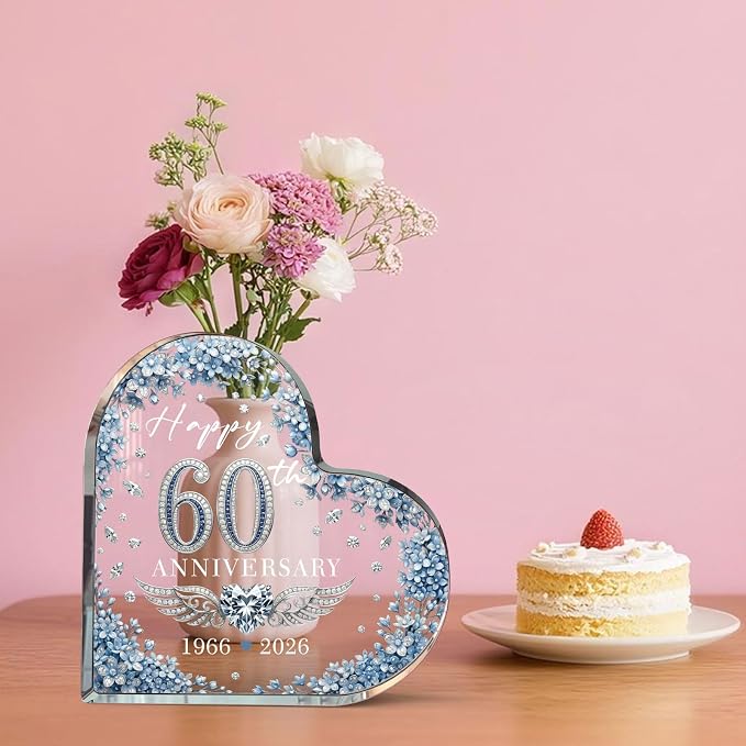 60th Wedding Anniversary Acrylic Cake Topper,60th Anniversary Decorations & Keepsake Gift for Couples(60th Anniversary)
