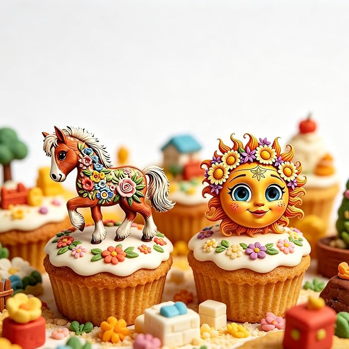 2Pcs Floral Horse Sun Face Silicone Fondant Molds, 3D Pony Sunflower Candy Molds for Cake Decorating Cupcake Toppers Chocolate Resin Soap Clay DIY Baking Sugarcraft Tools Birthday Party