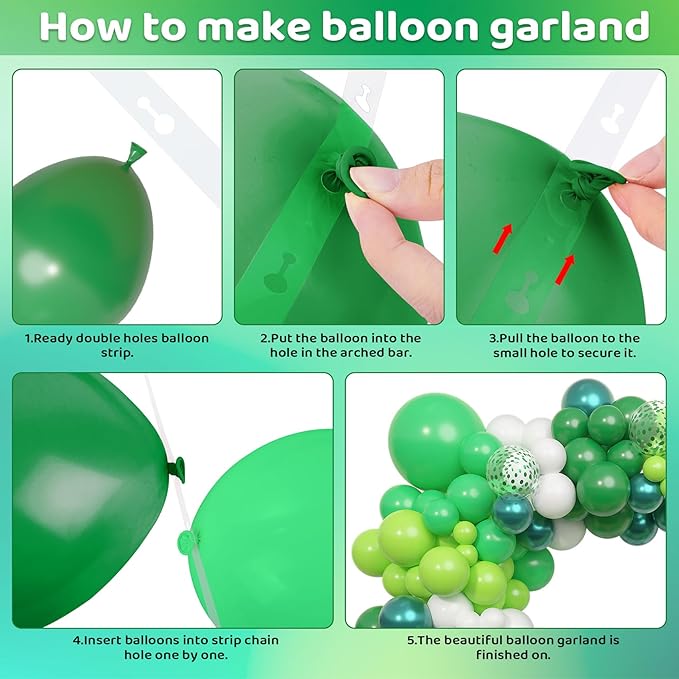 Amandir 153pcs Green Balloon Garland Arch Kit, Different Sizes 18 12 10 5 inch Dark Lime Green Latex Metallic Confetti St Patrick's Day Balloons for Safari Jungle Shower Birthday Party Decorations