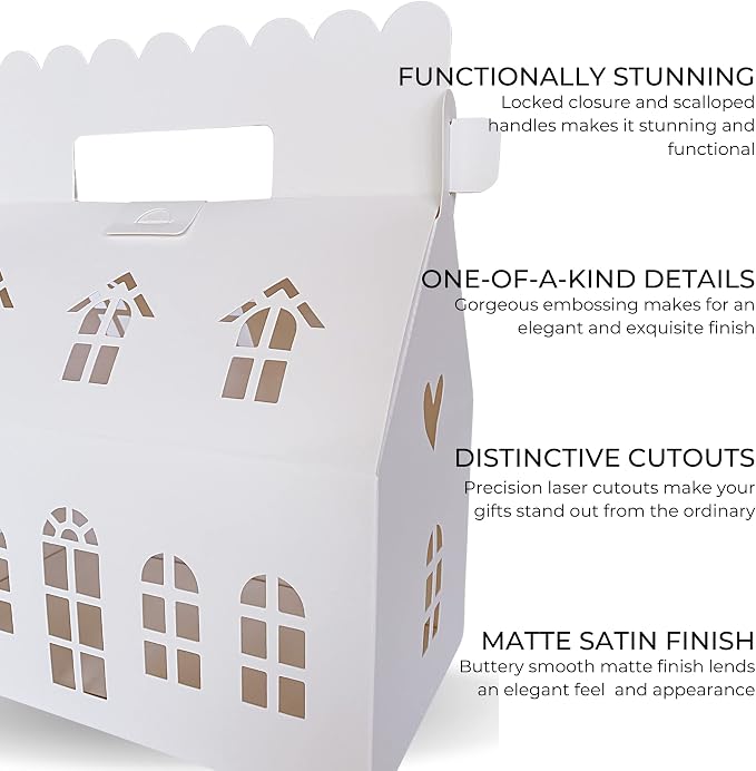 10 Pcs Large Mansion House Shaped Gift Boxes for Treats, Dessert, Fancy Cookie, White Gable Bakery Packaging