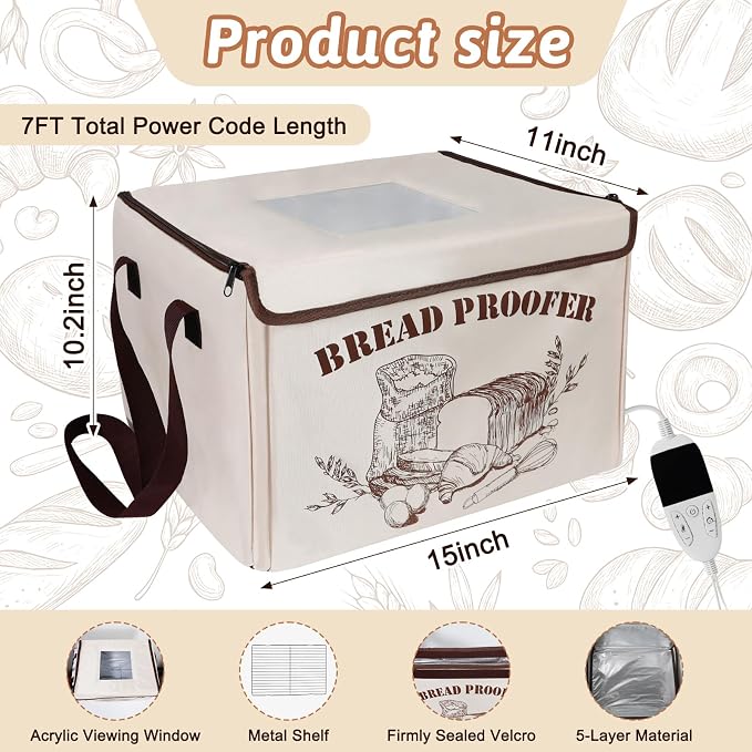 Folding Bread Proofing Box with 68-104℉ Temp Control & 12H Timer, Dough Proofer with Metal Rack, Proofing Box for Sourdough, Bread Baking, Pizza, Yogurt, Kombucha, Space-Saving & 5-Layer Fabric