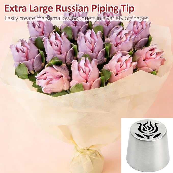 Extra Large Russian Piping Tips for Marshmallows Stainless Steel Flower Frosting Nozzles many styles Cake Decorating Baking tool for Buttercream, Cupcakes Cookies(SL36)
