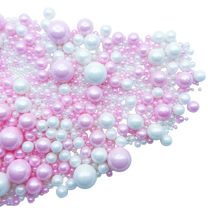 SE Si&Moos Pink and White Pearl Sprinkles for Cake Decorating Valentines Sprinkles White Edible Pearl Cake Decorations Pink Sprinkles for Cake, Baby Shower Valentine Party Holiday Christmas Supplies 3.5 OZ