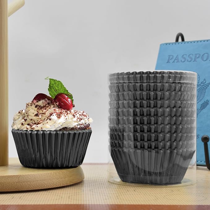 200 Pcs Black Foil Cupcake Liners Standard Baking Cups Muffin Paper Cases