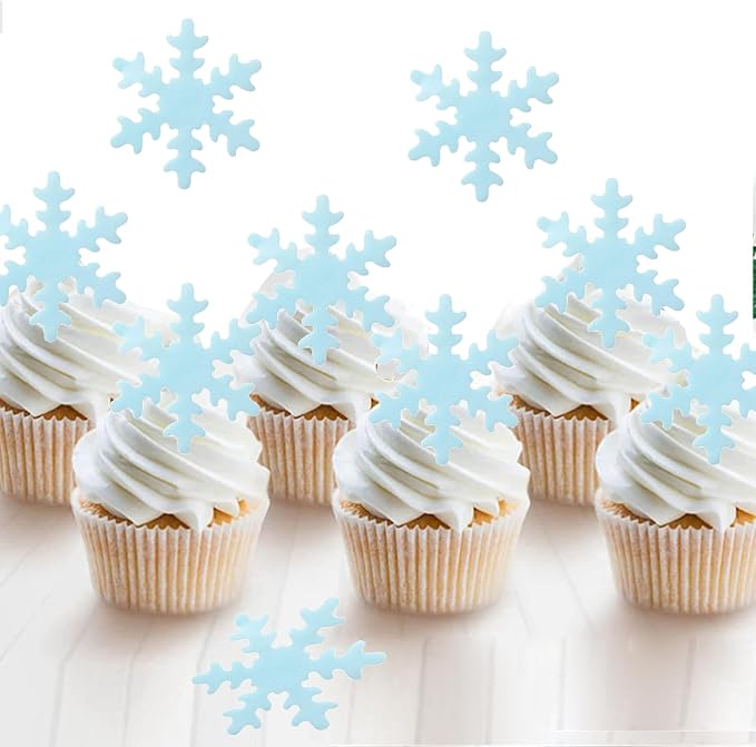50PCS Edible Snowflakes for Cake Decorating Blue Edible Christmas Cake Decorations Wafer Paper Snowflake Sprinkles Cupcake Toppers for Christmas Winter Holiday Frozen Theme Party Supplies