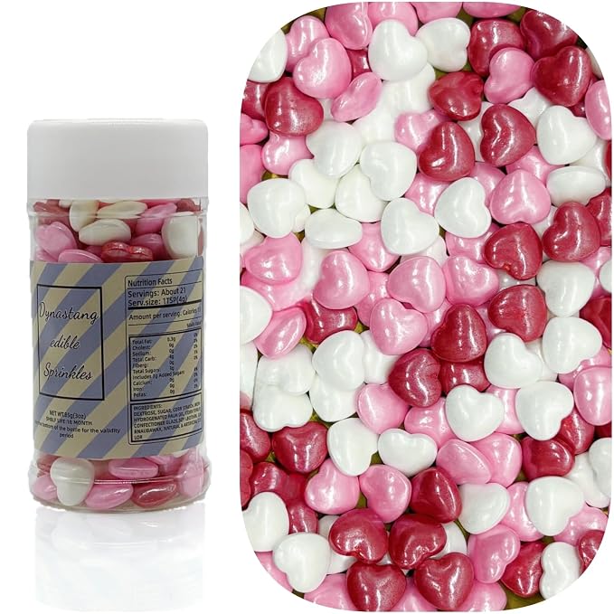Dynastang Red & White & Pink Heart Sprinkles Edible Heart Cake Decorating Heart Cake Decorations Cupcake Toppers Cookie Decorating Perfect for Cakes, Cupcakes, Desserts Toppings 3OZ