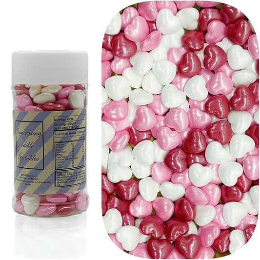 Dynastang Red & White & Pink Heart Sprinkles Edible Heart Cake Decorating Heart Cake Decorations Cupcake Toppers Cookie Decorating Perfect for Cakes, Cupcakes, Desserts Toppings 3OZ