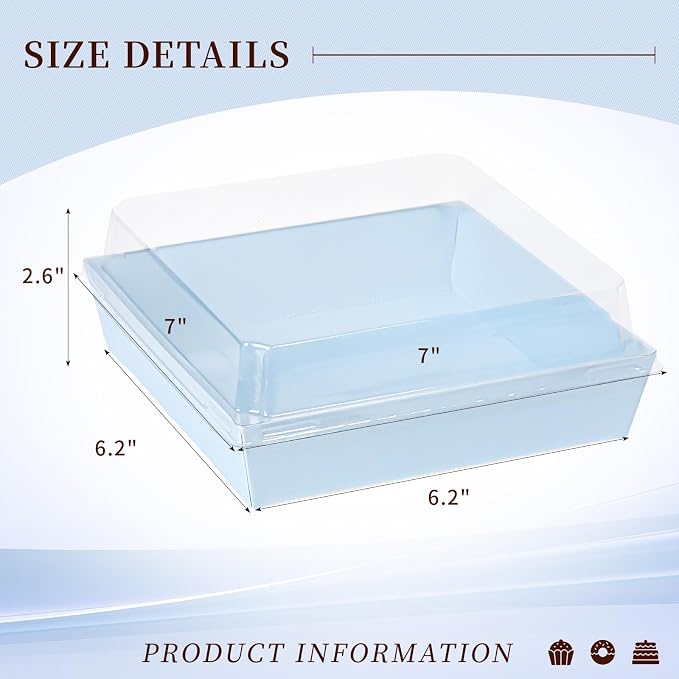 7 x 7 x 2.6 Inches Large Charcuterie Boxes with Clear Lids, 50 Pack Disposable Square Kraft Bakery Boxes, To Go Paper Food Container for Cake Slices, Sandwiches, Cookies, Dessert (Blue)