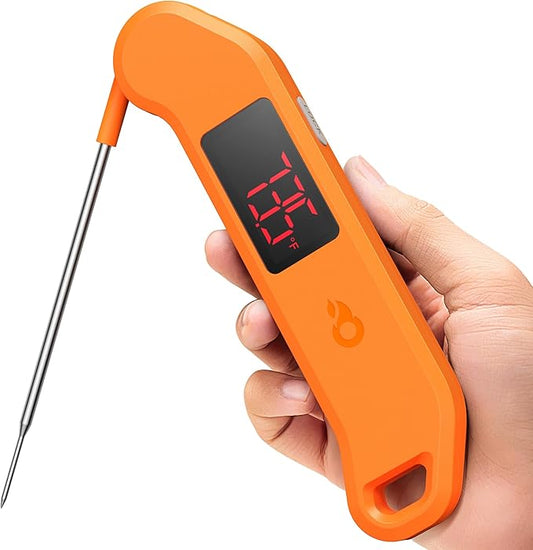 Professional Digital Meat Thermometer, 1 Sec Instant Read, ±0.5℉ Accuracy NIST&NSF Certified Food Thermometer, Auto-Rotate Bright LED Screen, Waterproof Cooking Thermometer for Grill BBQ, Orange