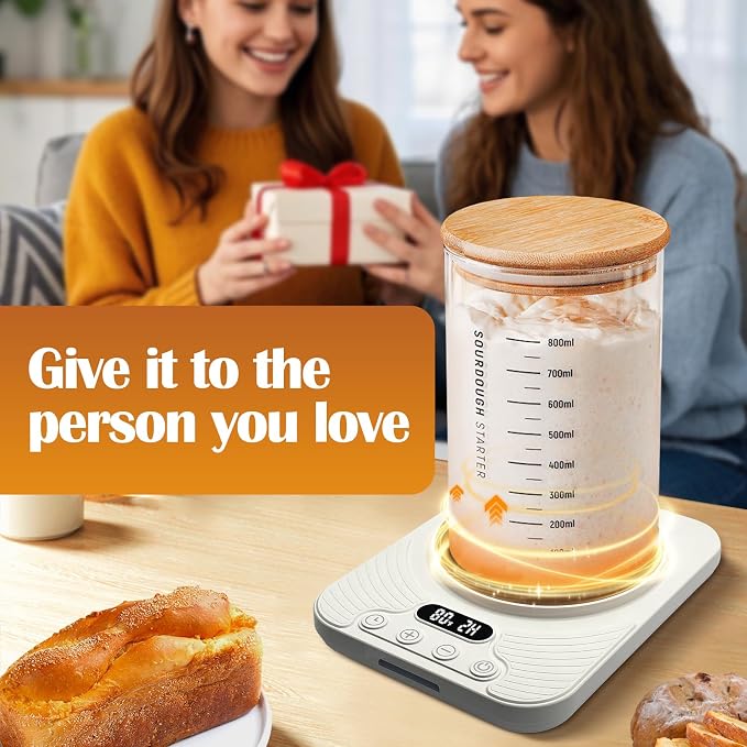 Sourdough Starter Warmer Mat,Temperature Control Range 70°F-110°F, Accurate to 1°F, with Timer Switch Function(0-24 hours),Smart Memory,Powered by USB,Ideal for Home Baking. (White)