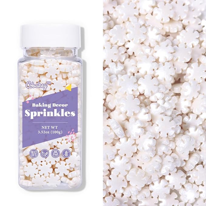 White Sprinkles for Cake Decorating 3.52 Ounce, White Snowflake Sprinkles Perfect for Cupcake Toppers Wedding Party Valentines Halloween Christmas Supplies
