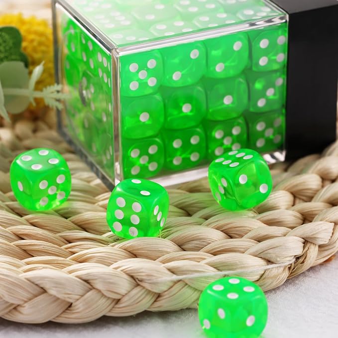 36 of Pack 12MM 6 Sided MINI Dice Set,Translucent Colors Game Dice Set, 6 Sided Standard Colored Dices for Tenzi, Farkle, Yahtzee, Bunco, with Portable Plastic Box(Green)