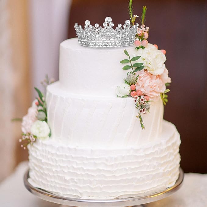 Silver Crown Cake Topper for Wedding Birthday Baby Shower Party Favors