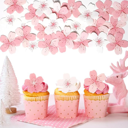 60 Pcs Edible Flowers Cake Cupcake Toppers Decorations Floral Cake Decoration Birthday Wedding