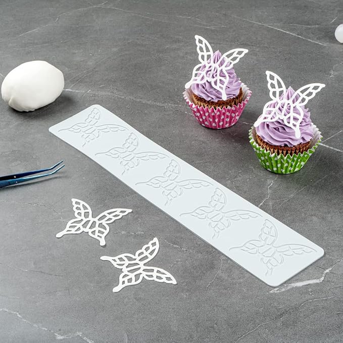 Restaurantware Pastry Tek Fondant Impression Mat 1 Reusable Fondant Embosser - Butterfly Pliable Gray Silicone Cake Impression Mat Dishwashable For Cake Decoration
