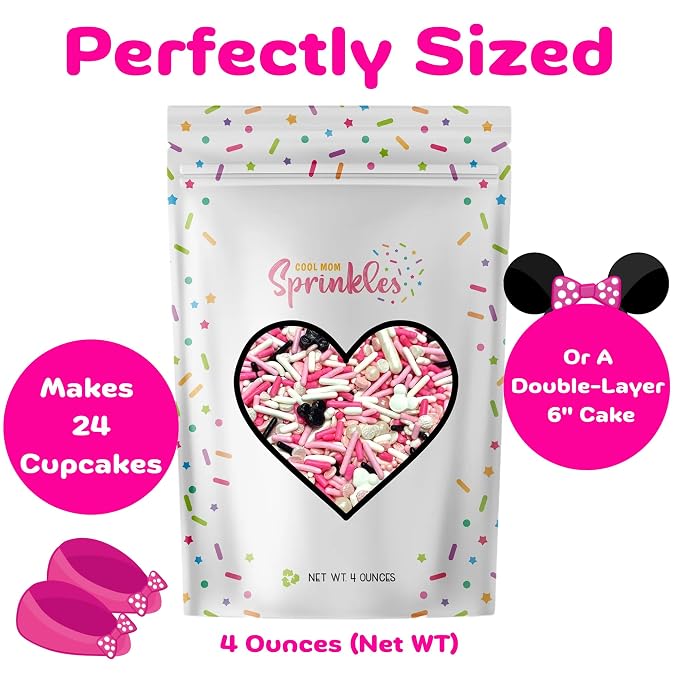 COOL MOM SPRINKLES Pink Mouse Sprinkles (4 oz.) – Themed Sprinkles for Decorating Birthday Cakes, Cupcakes, Cookies & Desserts – Mixed in the USA/Gluten-Free (Girl Mouse)
