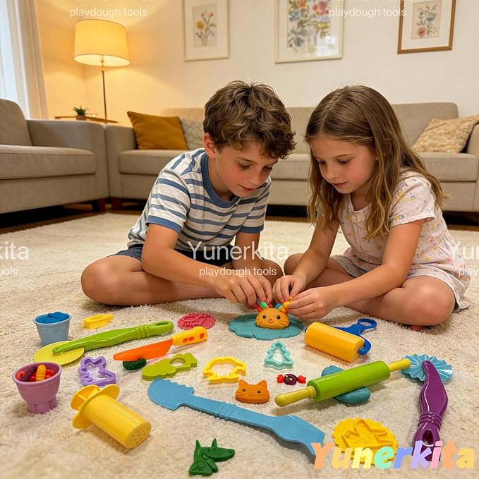 Dough Tool Set for Kid, 9 Pcs Dough Tools Accessories for Kids Ages 4-8, Includes Cutters Roller, Rolling Pins, Scissors, Plastic Knife