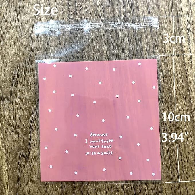 100pcs Pink Self-Adhesive Treat Bags – Small Cellophane Cookie Bags for Candy, Bakery, Party & Wedding Favors (3.94” x 3.94”)